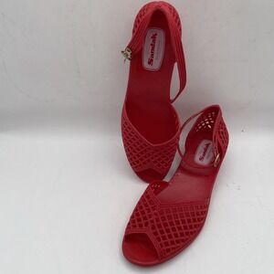 Women Vintage red jelly sandals healed mesh Corona California Peep Toe Sz 24